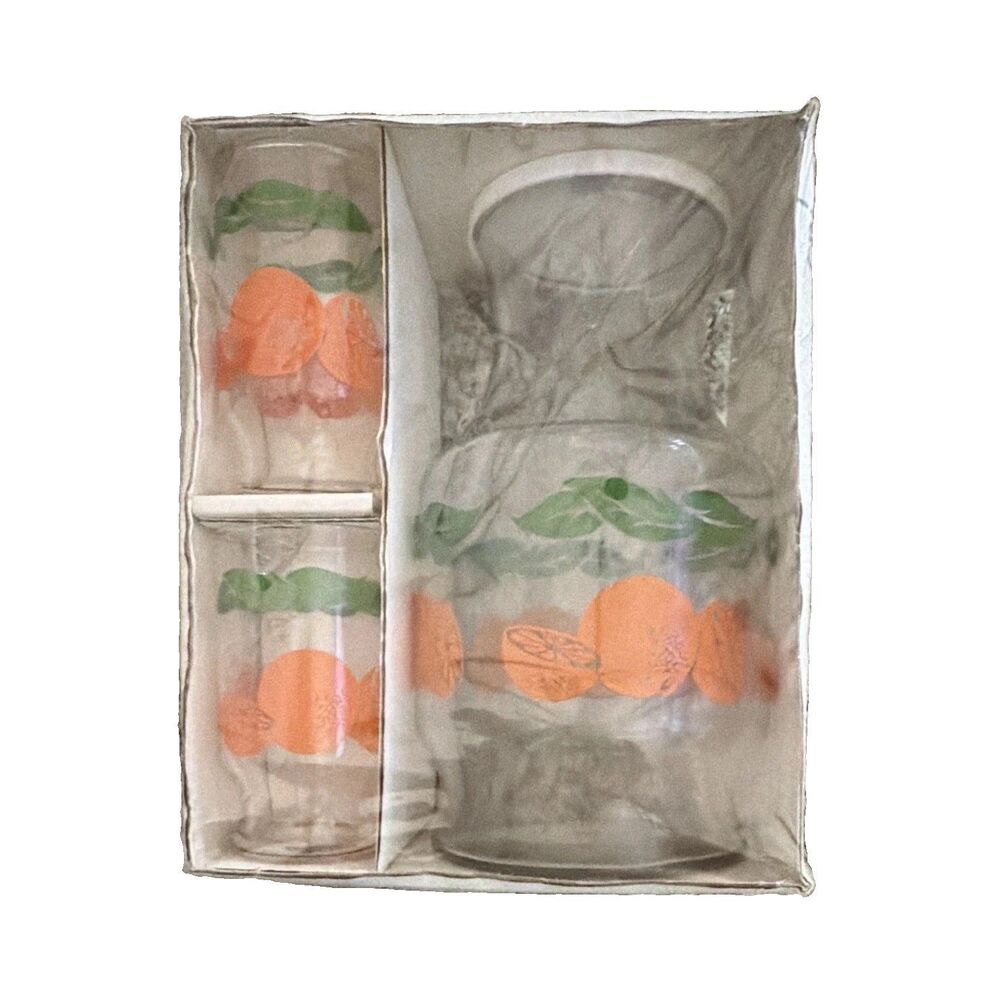 Anchor Hocking 5-Piece Orange Pattern Juice Set: 54 oz Chiller + 4 7 oz Glasses